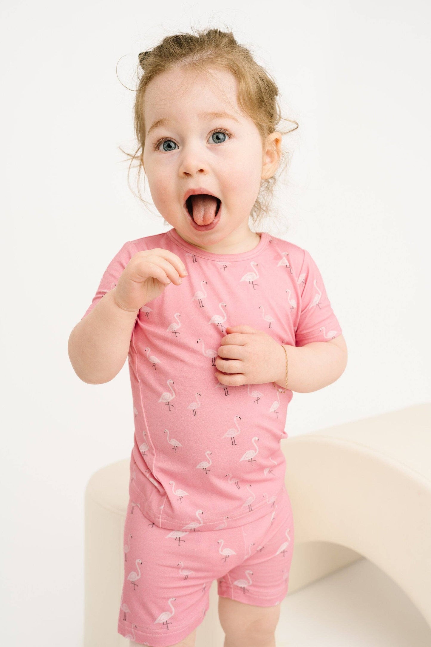 Pink Flamingo Bamboo Shorts Set