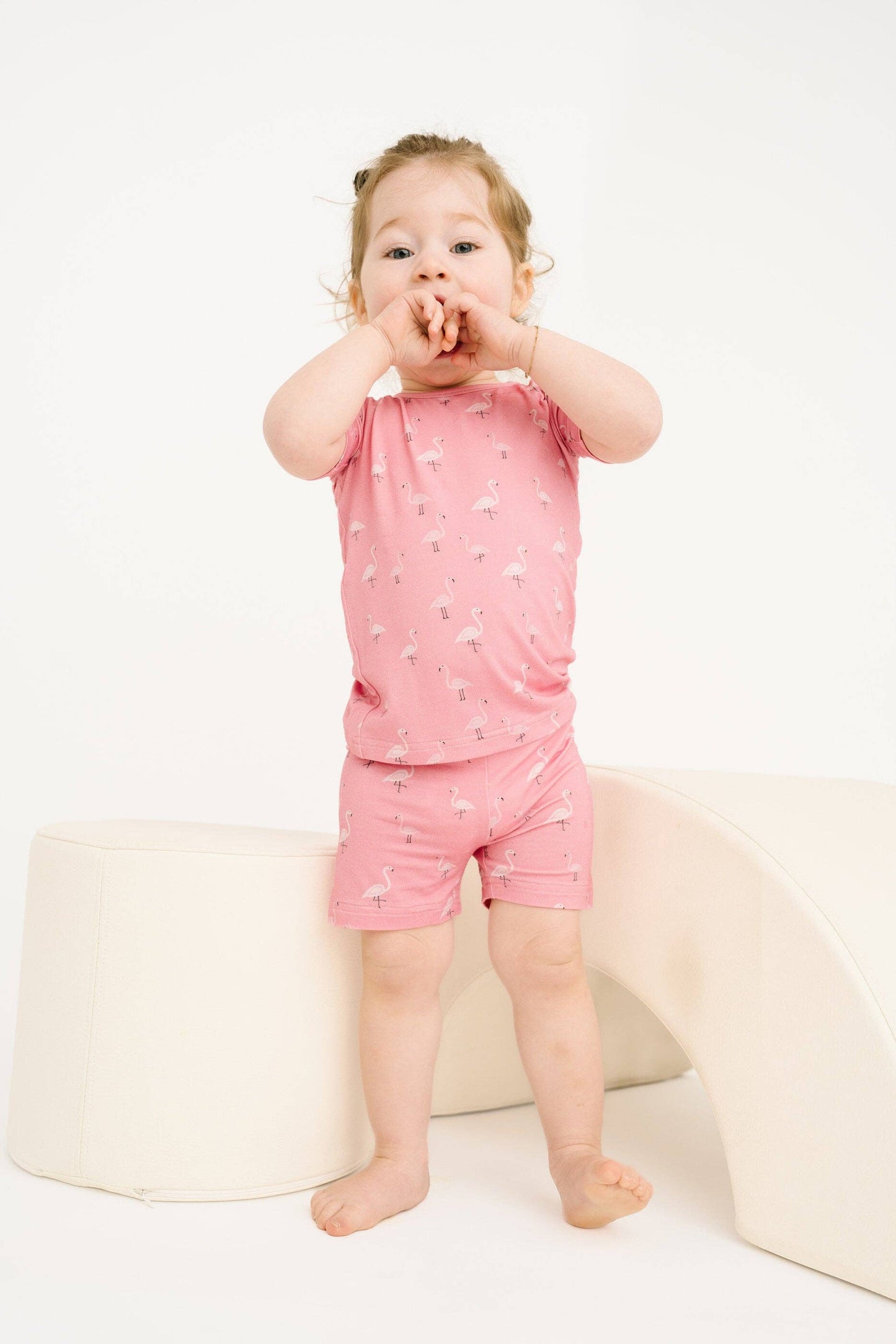 Pink Flamingo Bamboo Shorts Set