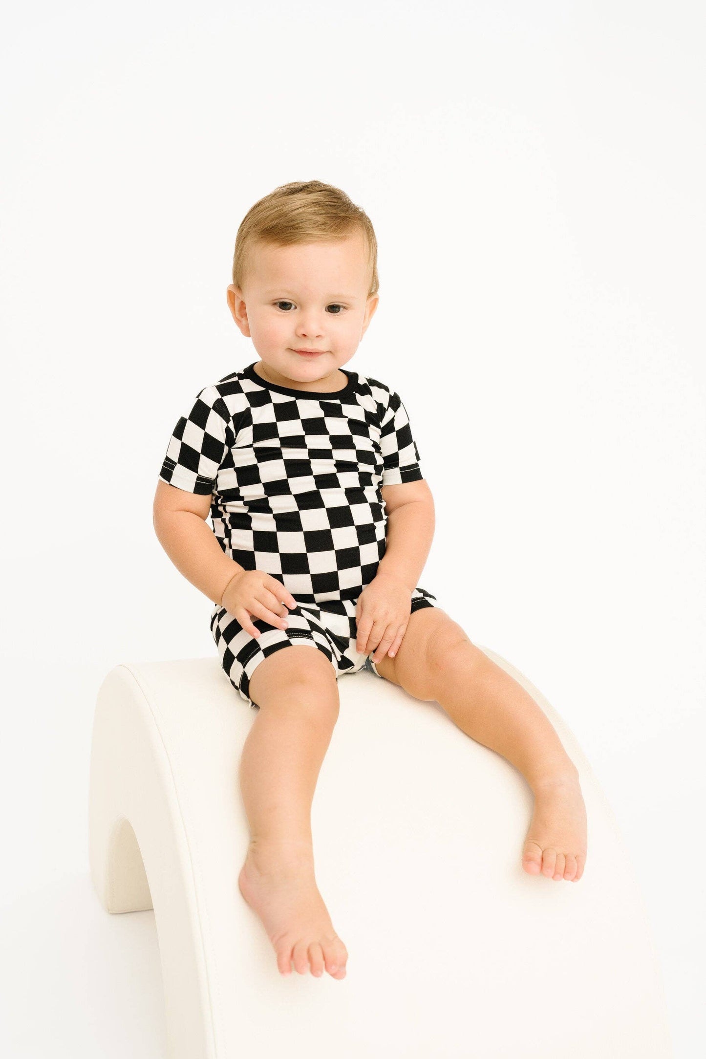 Black Checkered Bamboo Shorts Set