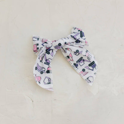 Pink and Purple Construction Trucks Serged Cotton 4" Bow