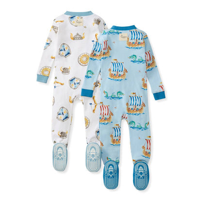 Nordic Hero & Viking Ships Organic Cotton Sleeper Footed