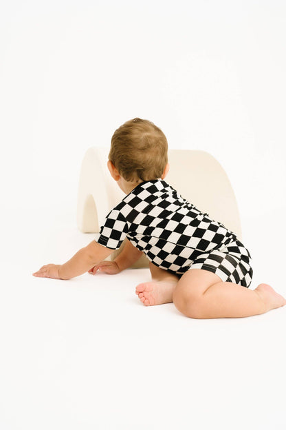 Black Checkered Bamboo Shorts Set