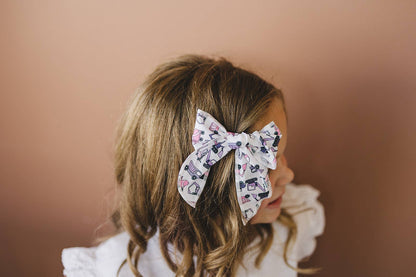 Pink and Purple Construction Trucks Serged Cotton 4" Bow