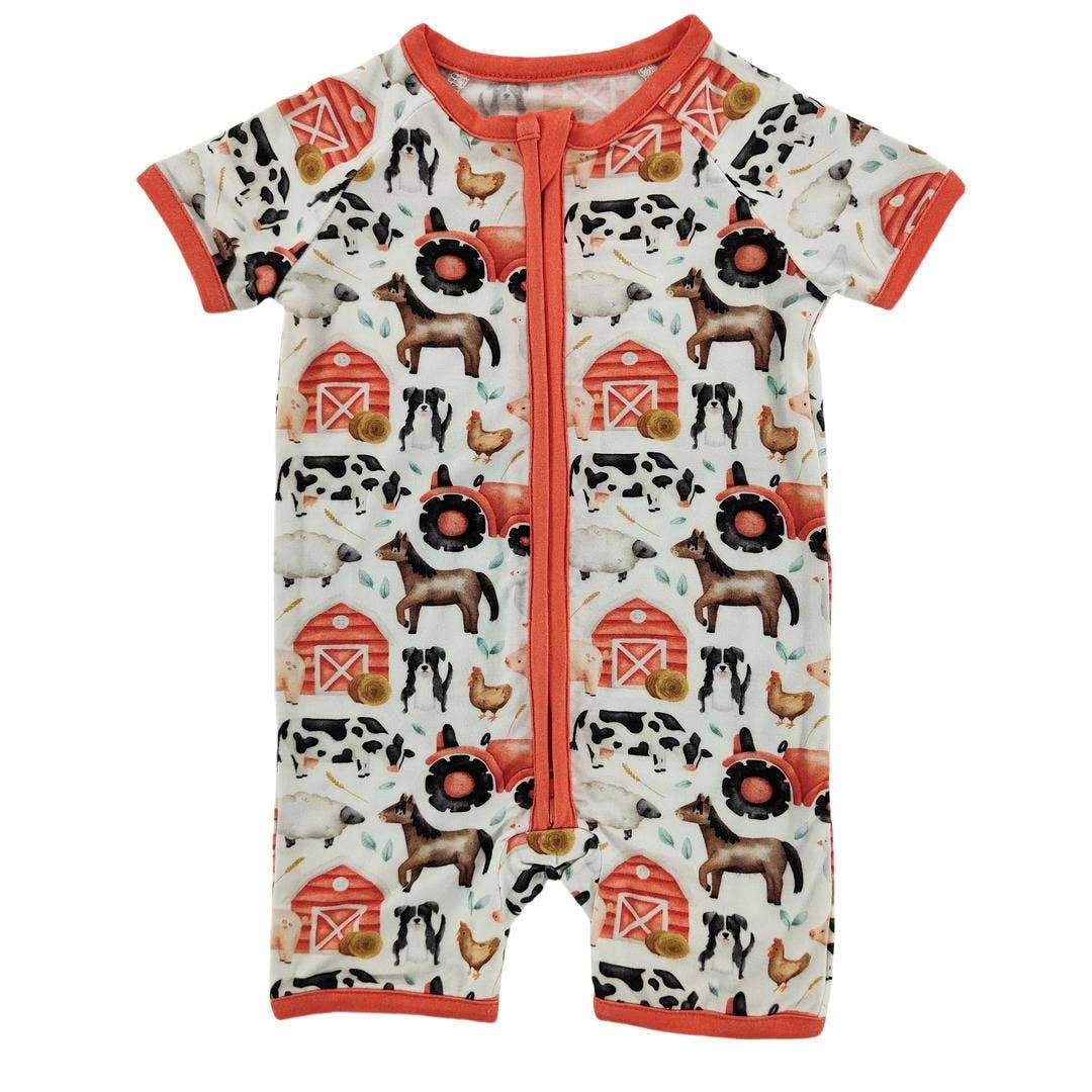 Little Red Barnyard Bamboo Short Romper