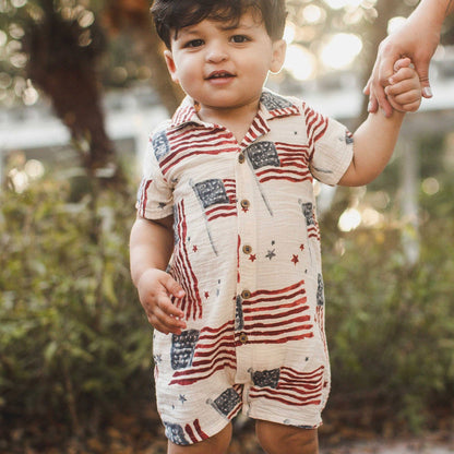 American Flag Baby Boy Romper