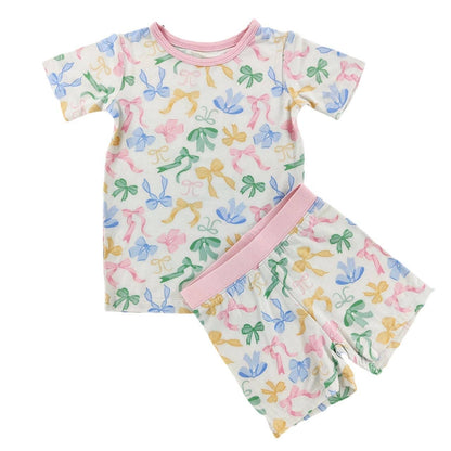 Pastel Bow Bamboo Shorts Set