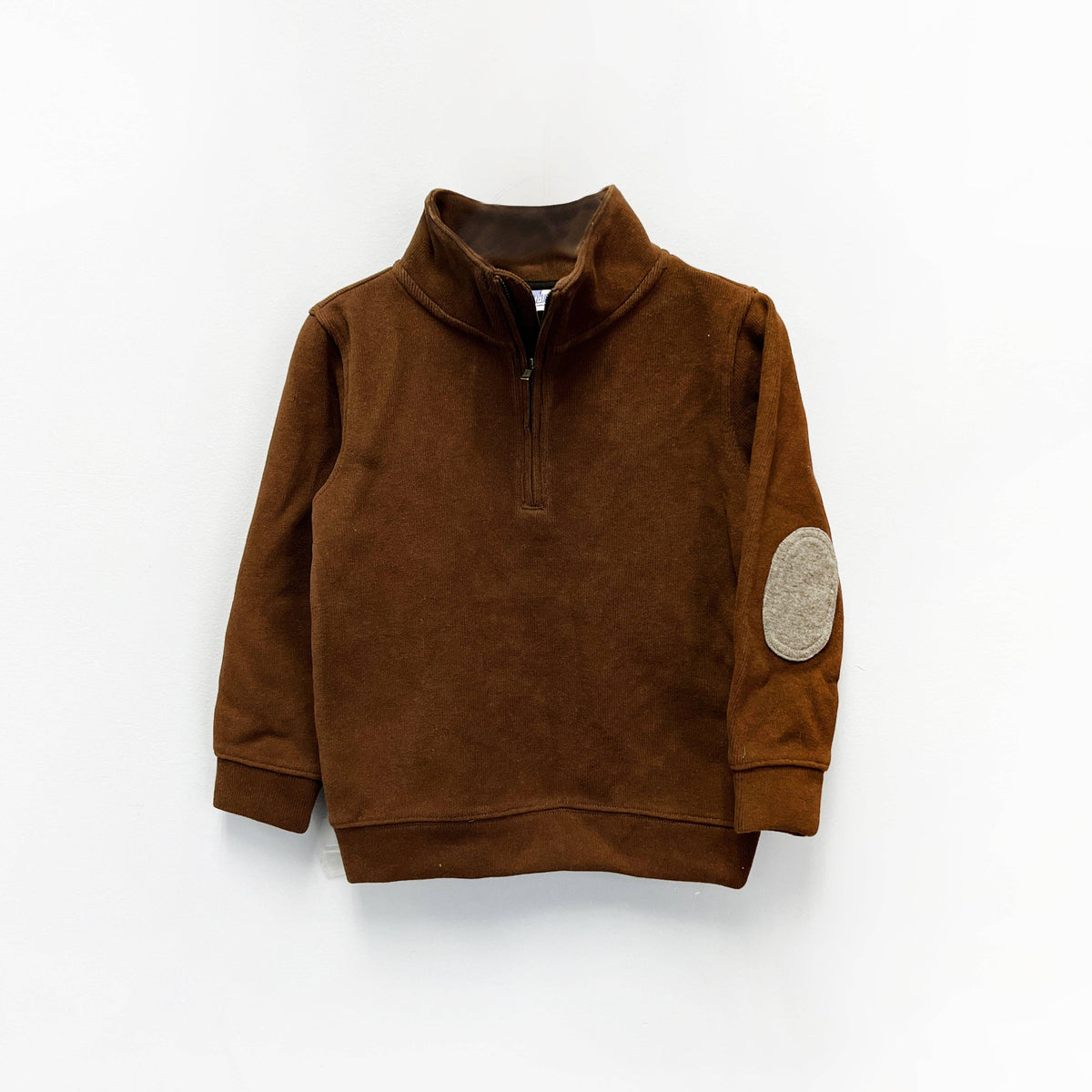 Kapital K Boys Brown Elbow Patch Half-Zip Sweatshirt (12M–7)