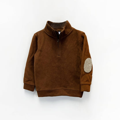 Kapital K Boys Brown Elbow Patch Half-Zip Sweatshirt (12M–7)