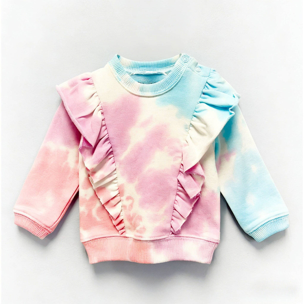 Kapital K Baby Girls Pastel Tie-Dye Ruffle Snap Sweatshirt (3/6M–24M)