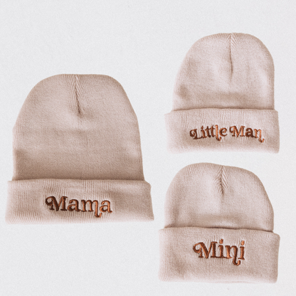 Matching Knit Hats- Mama- Beige