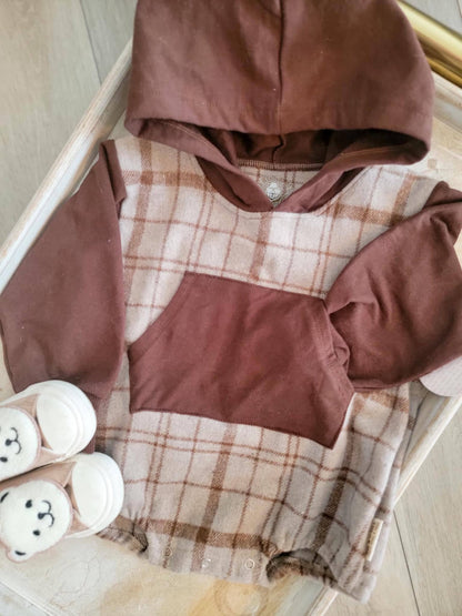 Pocket Bubble Romper- Brown Plaid Flannel