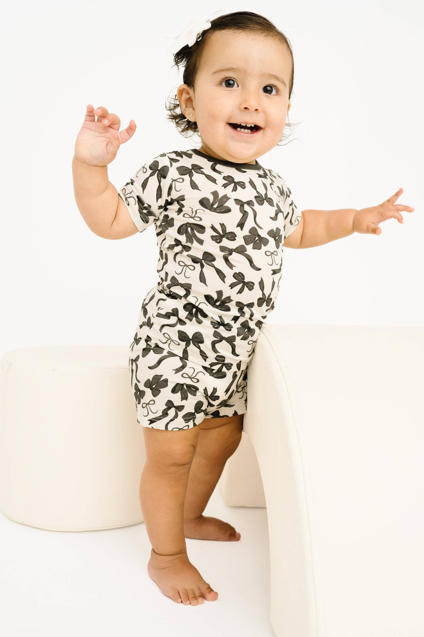 Monochrome Bows Bamboo Shorts Set