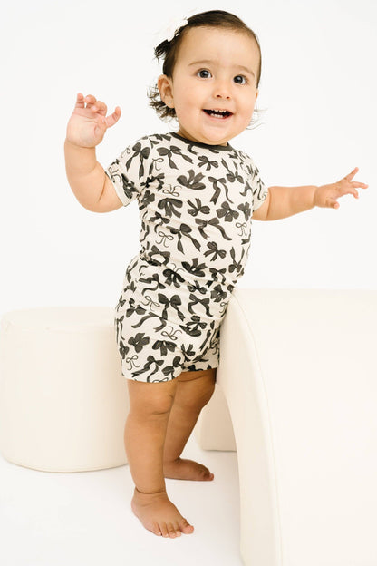 Monochrome Bows Bamboo Shorts Set