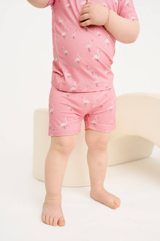 Pink Flamingo Bamboo Shorts Set