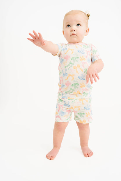 Pastel Bow Bamboo Shorts Set