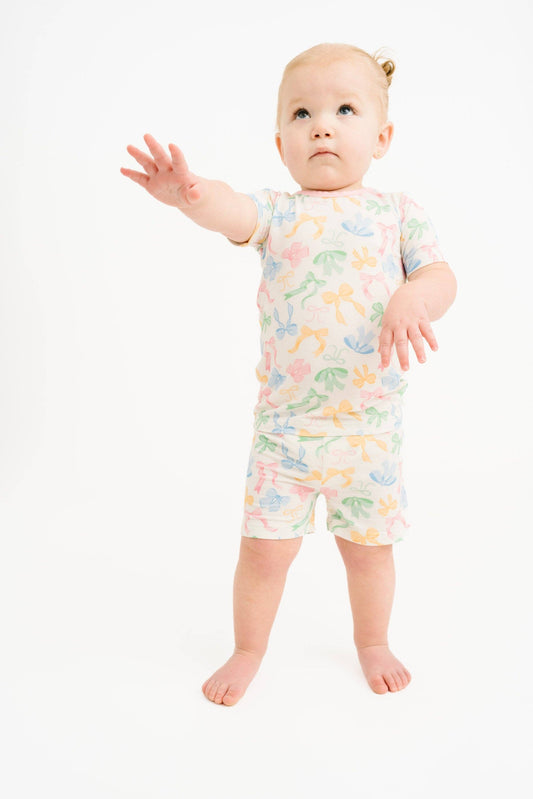 Pastel Bow Bamboo Shorts Set