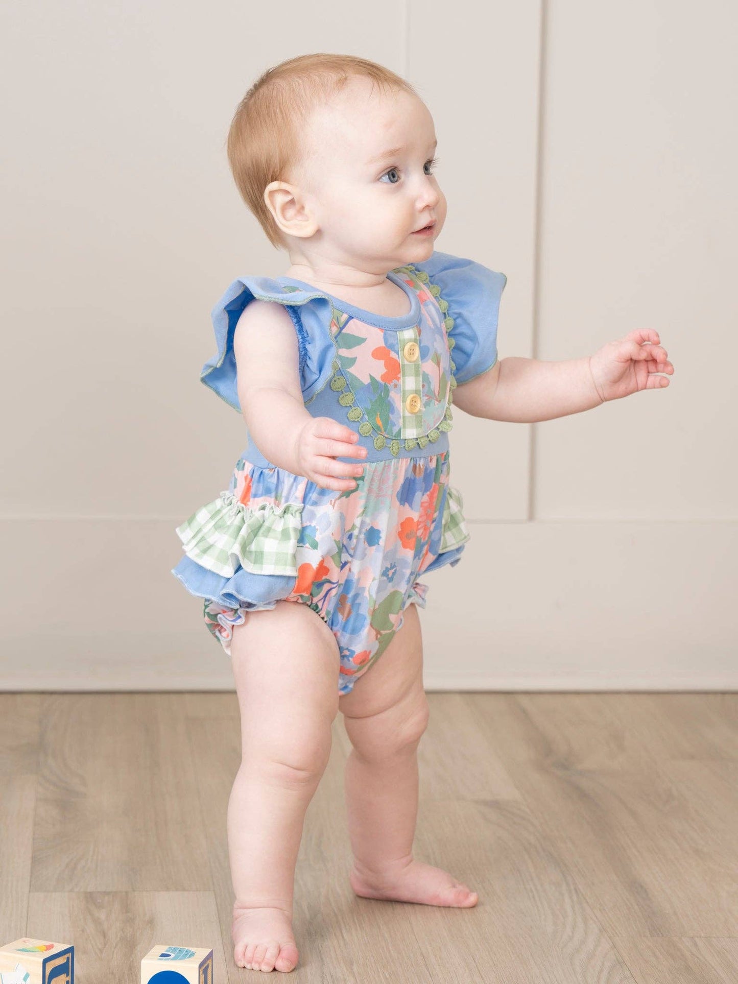 Olive & Blue Watercolor Florals Ruffle Bubble