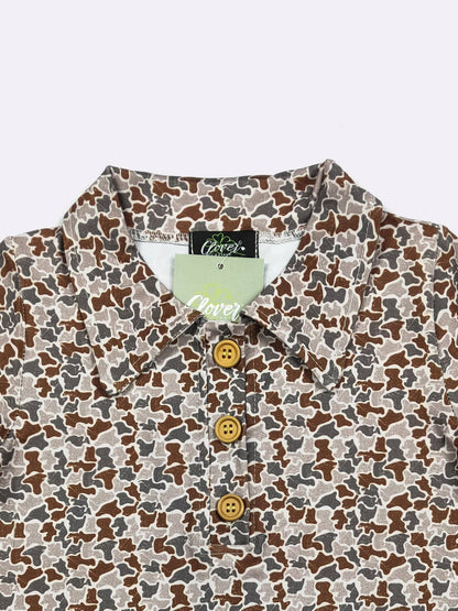 Distressed Camo Boy Collar Shirt