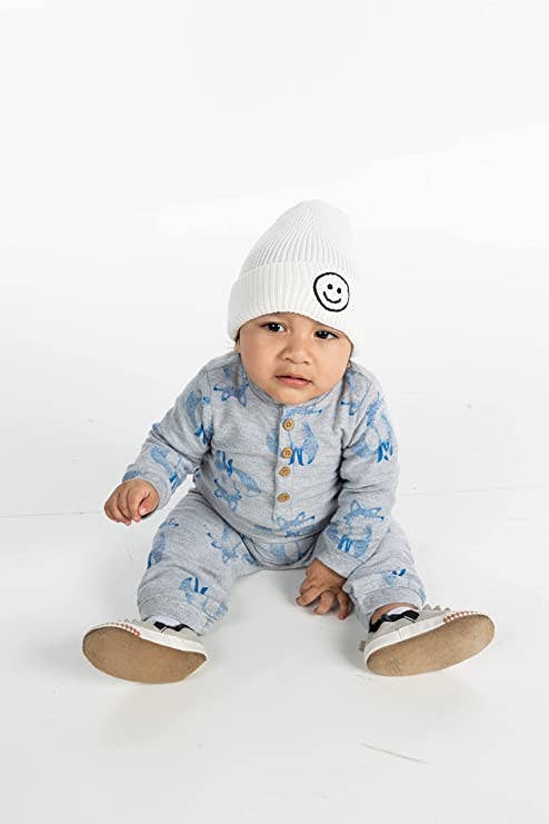Baby Infant Smiley Beanie - White