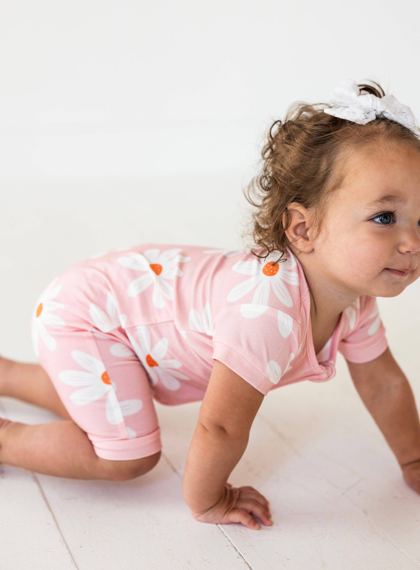 Summer Girls Shortie Romper - Pink Daisy