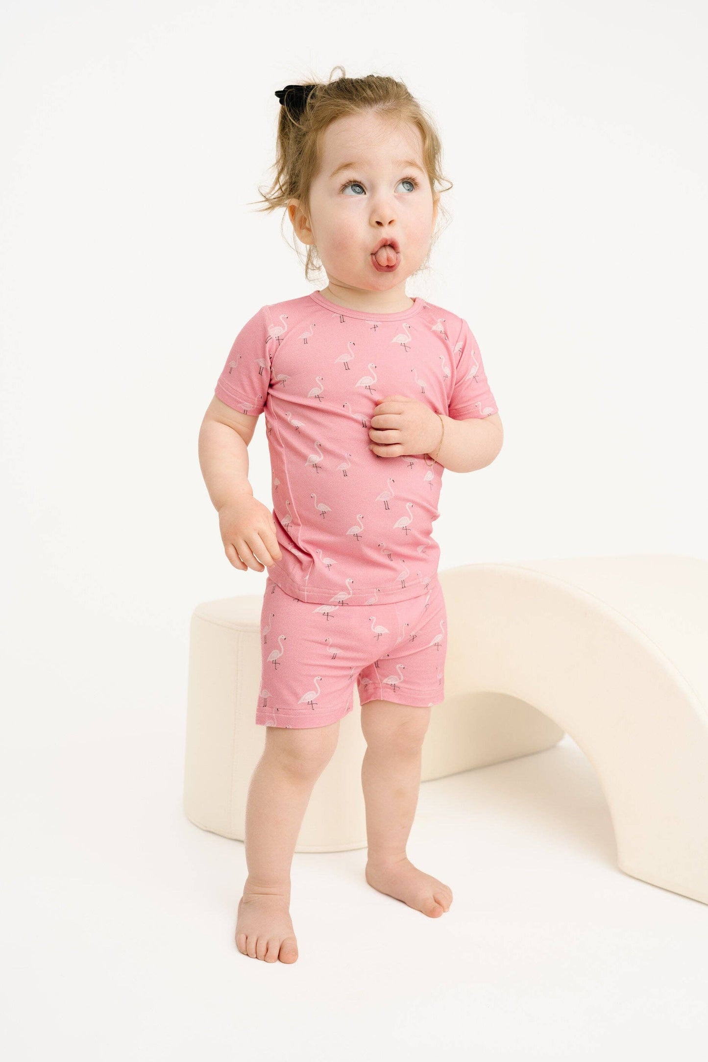 Pink Flamingo Bamboo Shorts Set