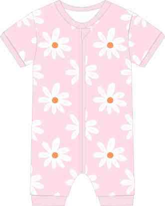 Summer Girls Shortie Romper - Pink Daisy