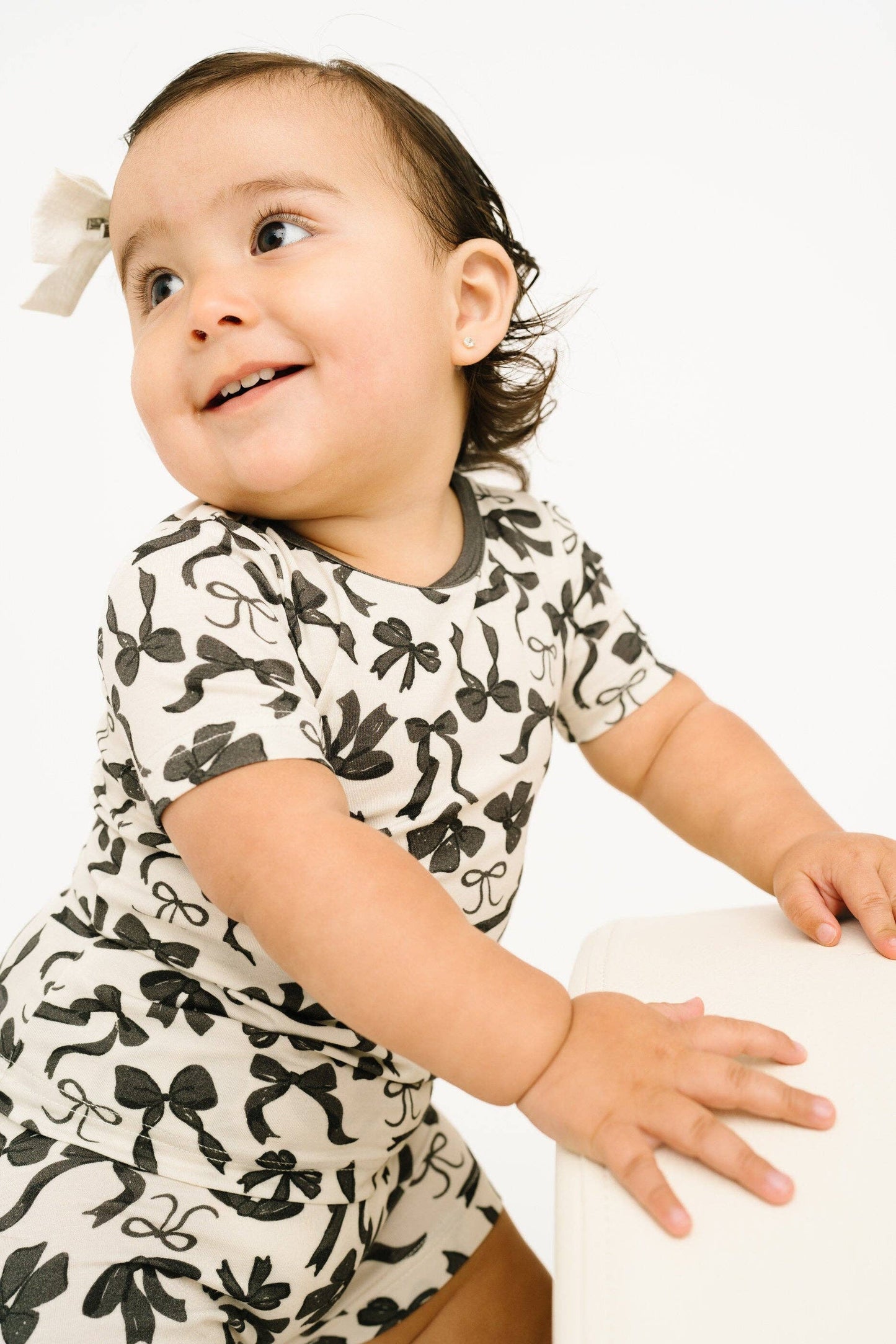 Monochrome Bows Bamboo Shorts Set