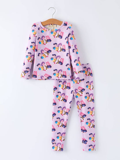 Girls Hunter Purple Long Sleeve Lounge Set