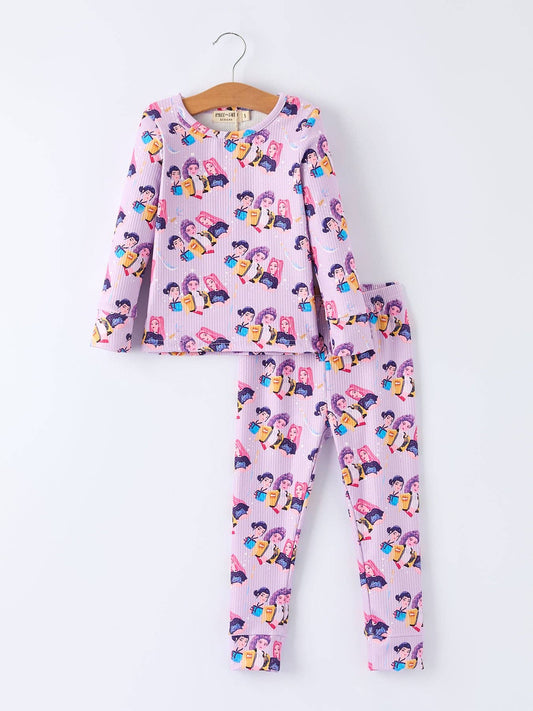 Girls Hunter Purple Long Sleeve Lounge Set