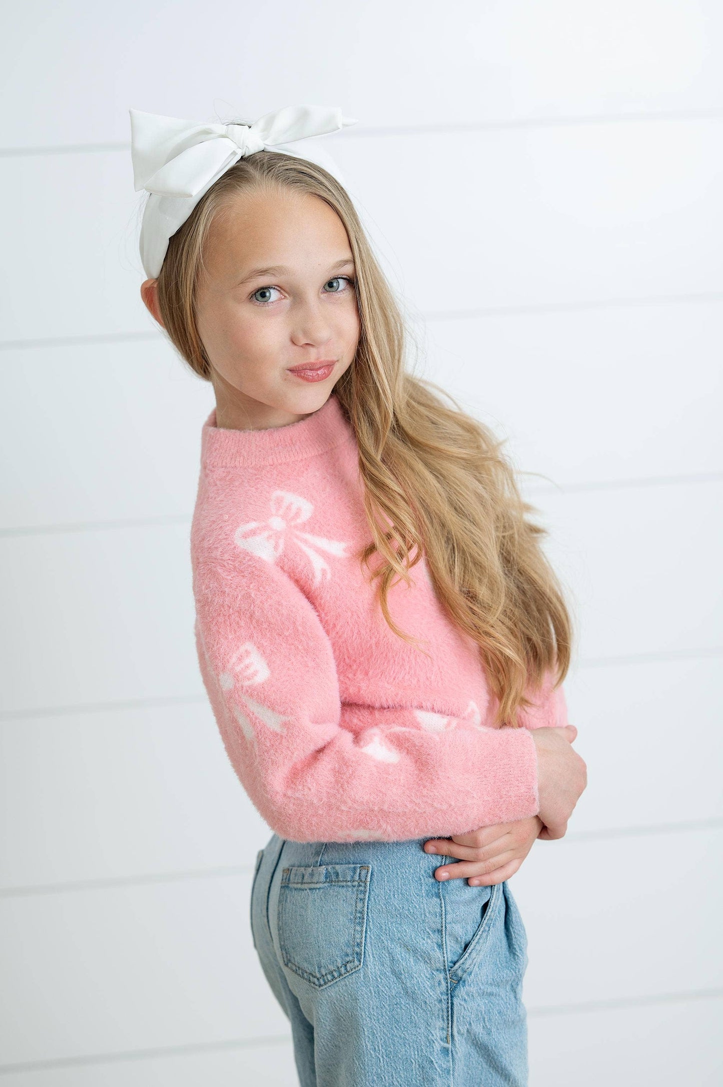 Pink and White Bow Sweater