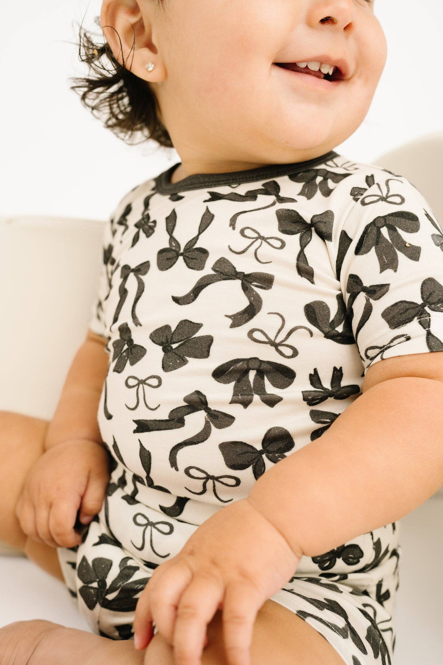 Monochrome Bows Bamboo Shorts Set