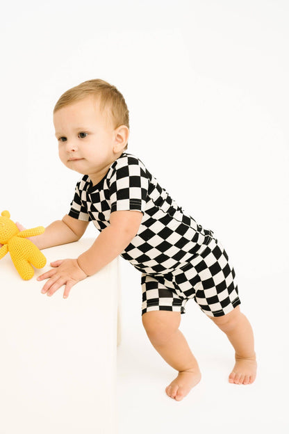 Black Checkered Bamboo Shorts Set