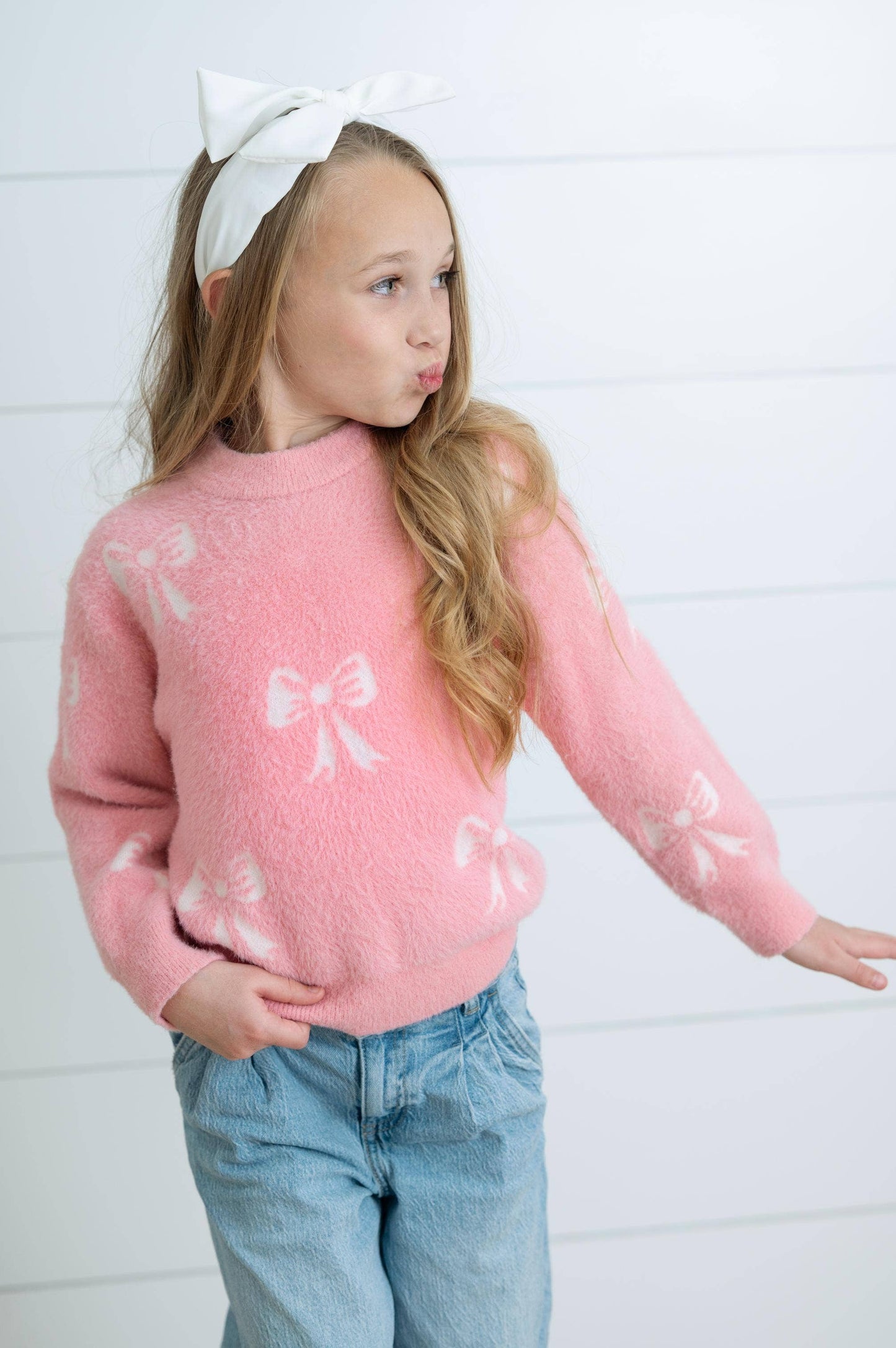 Pink and White Bow Sweater
