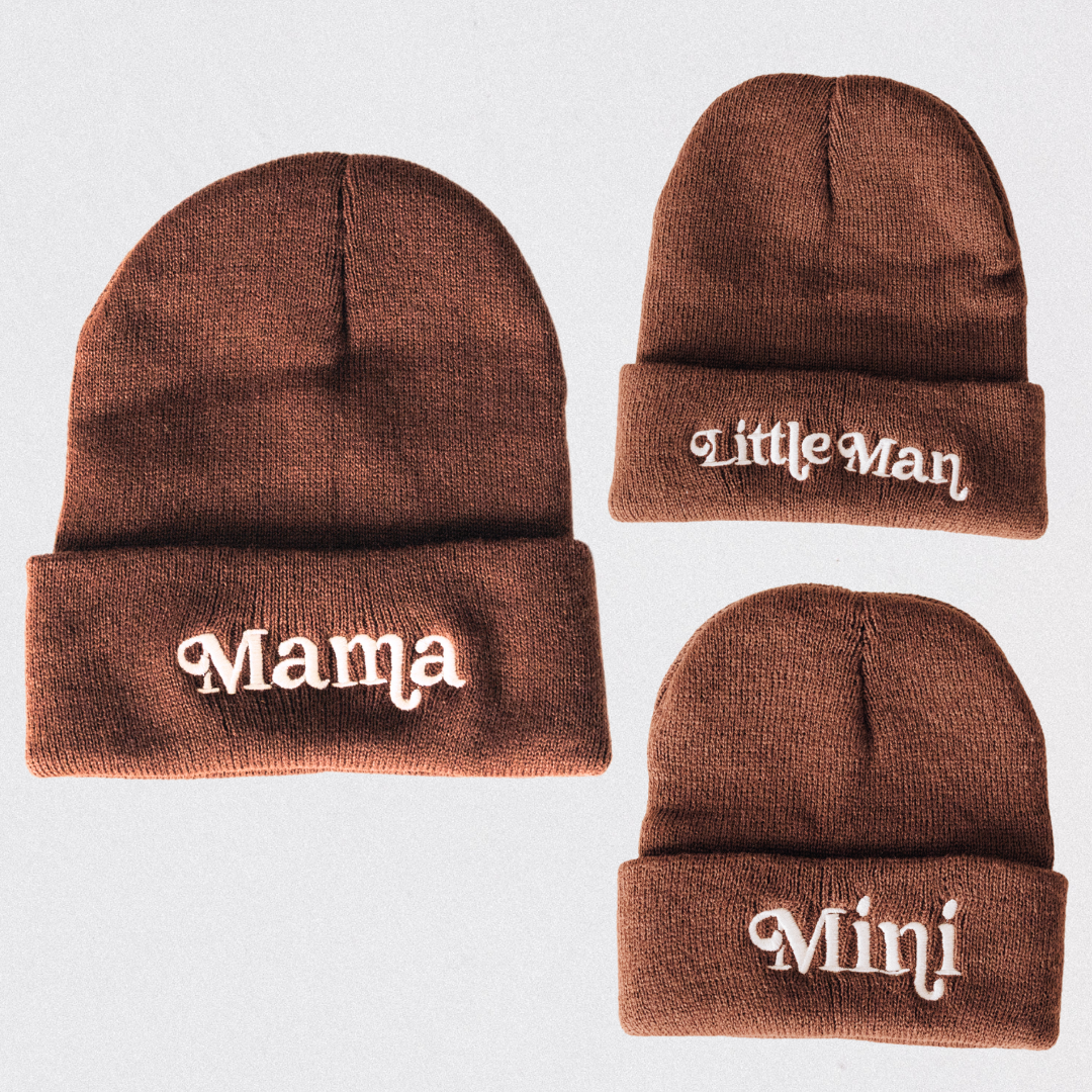 Matching Knit Hats- Little Man- Dark Brown