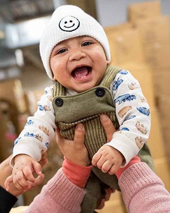 Baby Infant Smiley Beanie - White