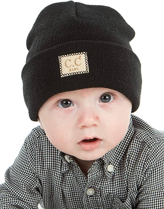 Baby Suede Patch Beanie (Black)