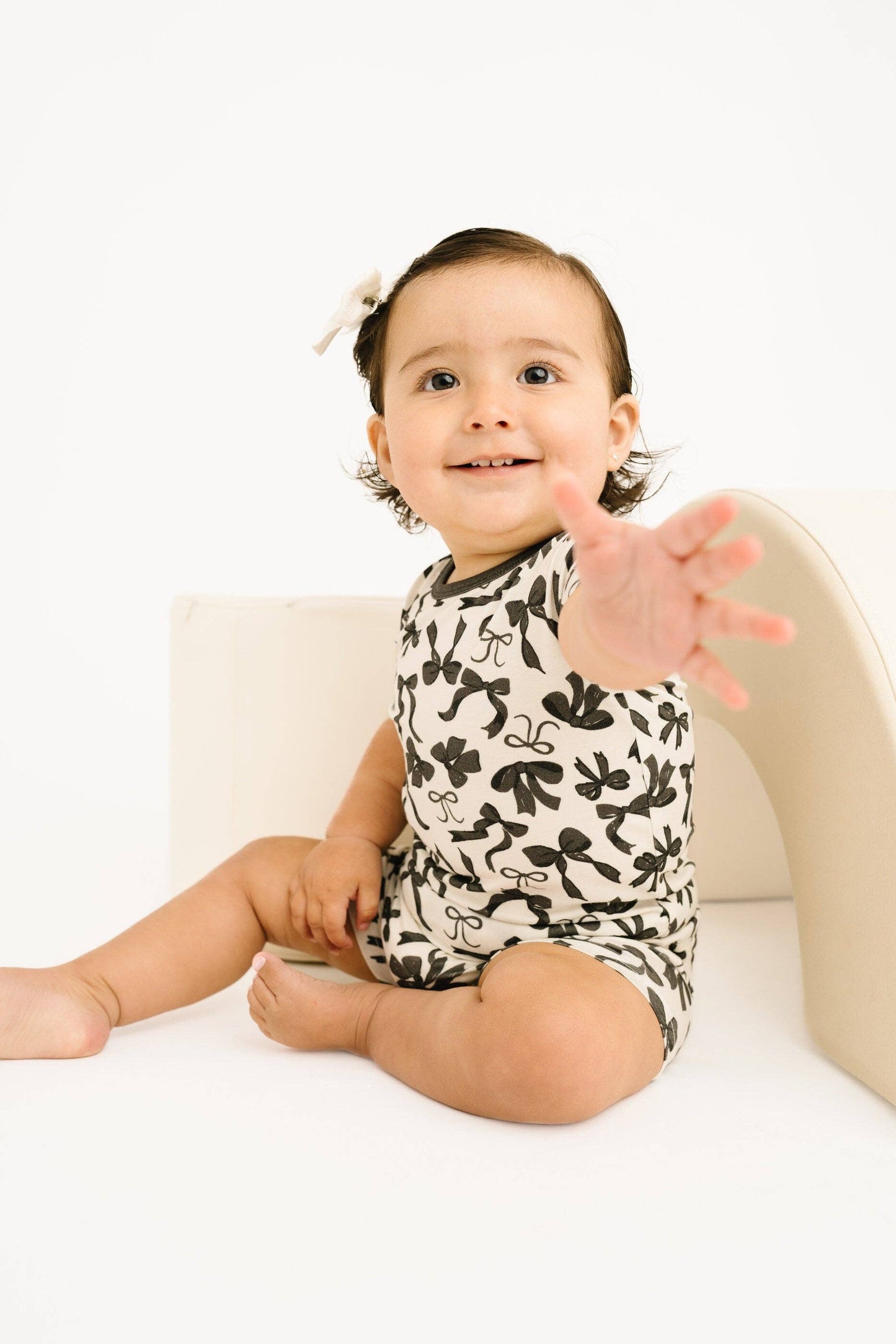 Monochrome Bows Bamboo Shorts Set