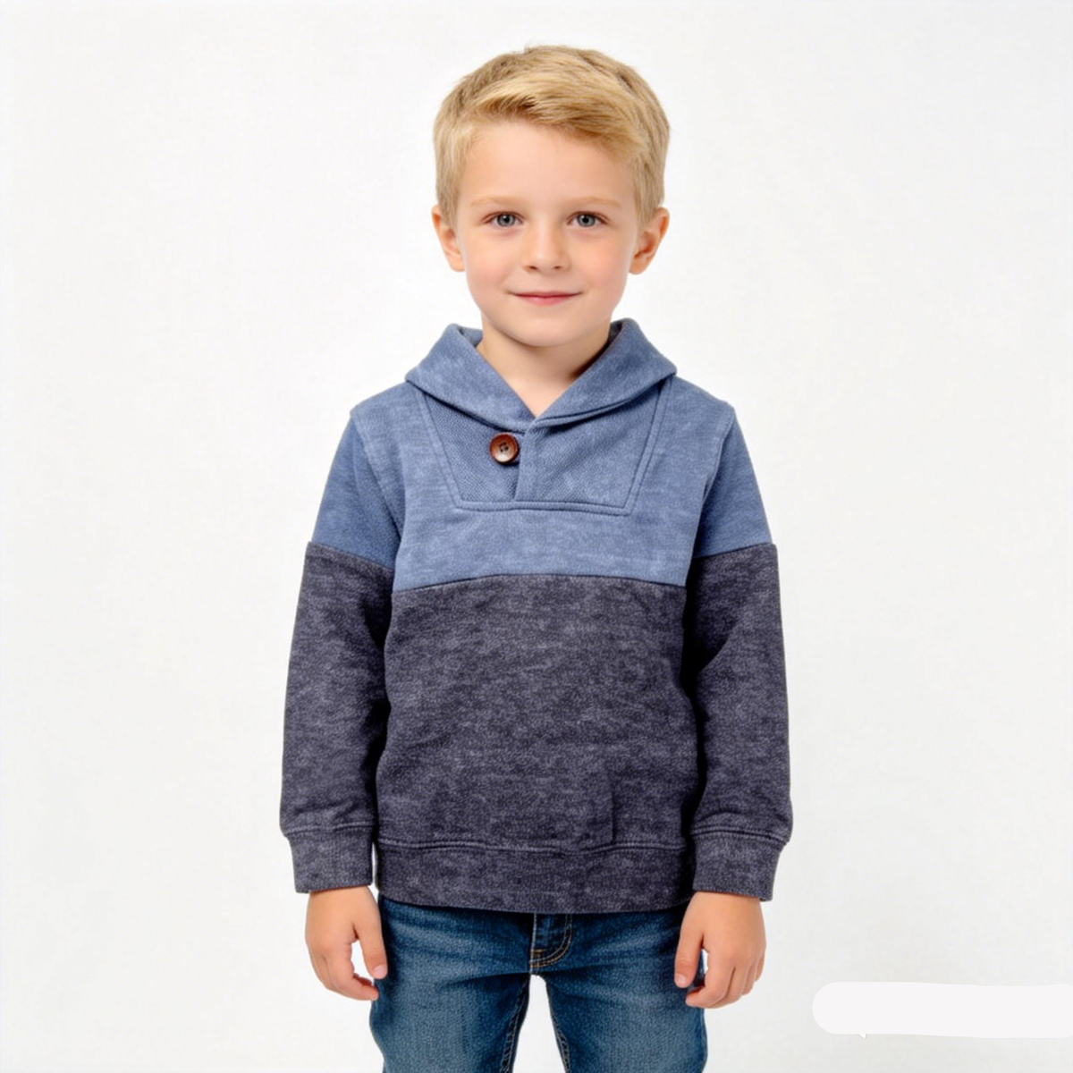 Kapital K Boys Blue & Charcoal Color Block Shawl Collar Sweatshirt (2T–7)