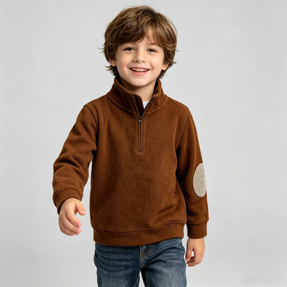 Kapital K Boys Brown Elbow Patch Half-Zip Sweatshirt (12M–7)