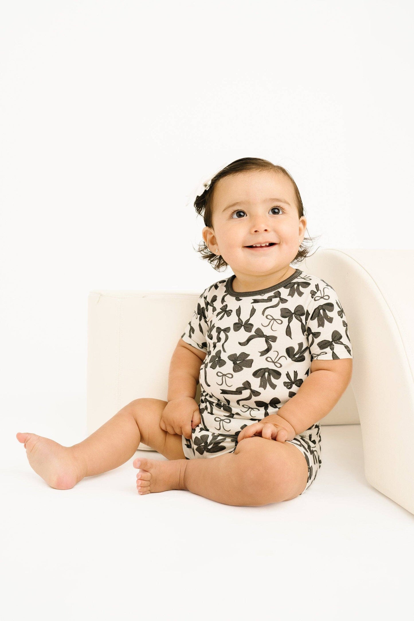 Monochrome Bows Bamboo Shorts Set