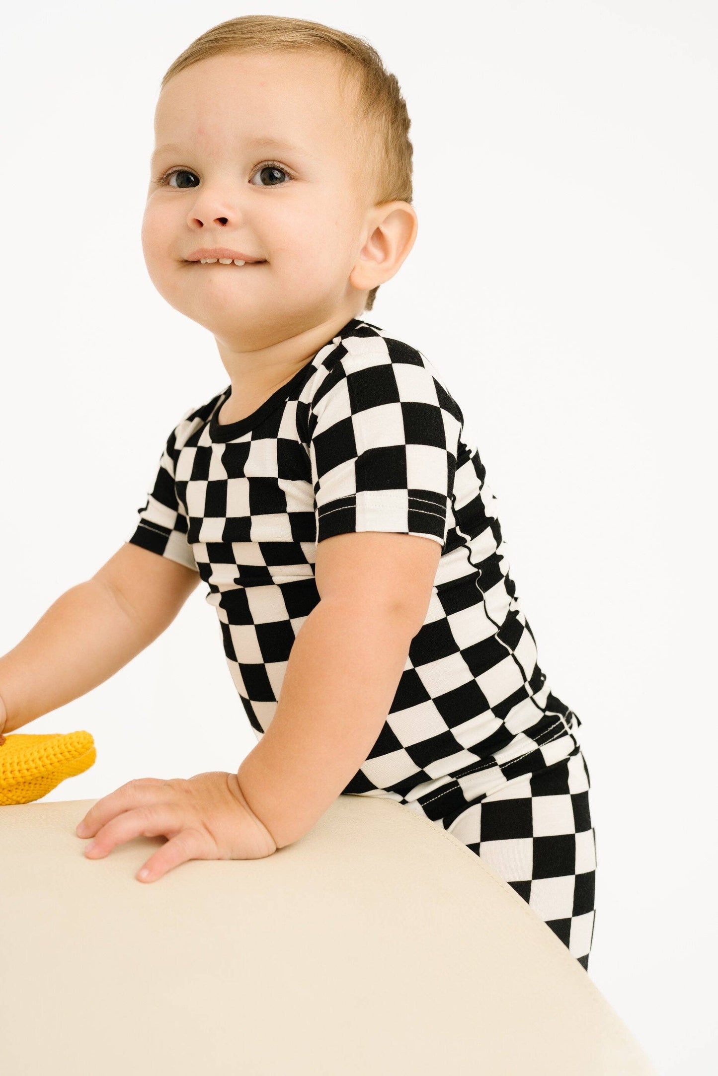 Black Checkered Bamboo Shorts Set