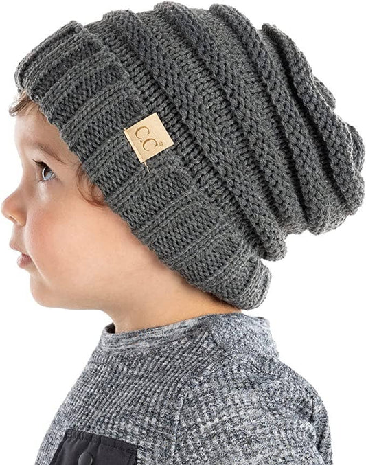 Kids Oversized Slouchy Beanie - Charcoal