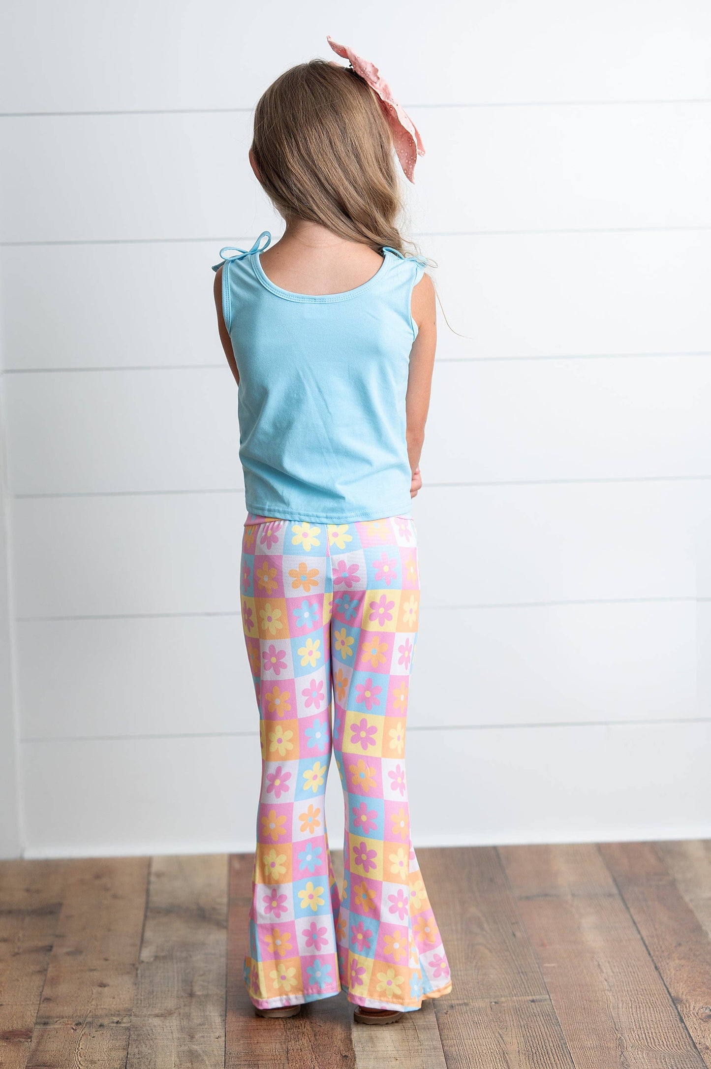 Girls Flare Floral Blue Pink Pastel Summer Spring Pant Set