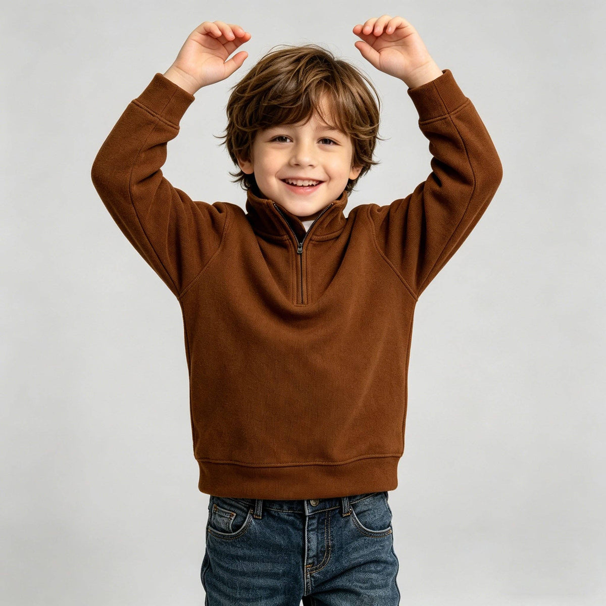 Kapital K Boys Brown Elbow Patch Half-Zip Sweatshirt (12M–7)