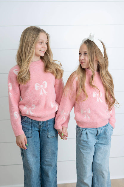 Pink and White Bow Sweater