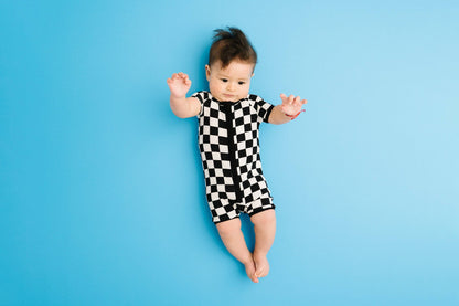 Black Checkered Bamboo Short Romper