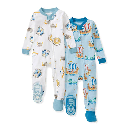 Nordic Hero & Viking Ships Organic Cotton Sleeper Footed