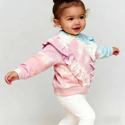 Kapital K Baby Girls Pastel Tie-Dye Ruffle Snap Sweatshirt (3/6M–24M)