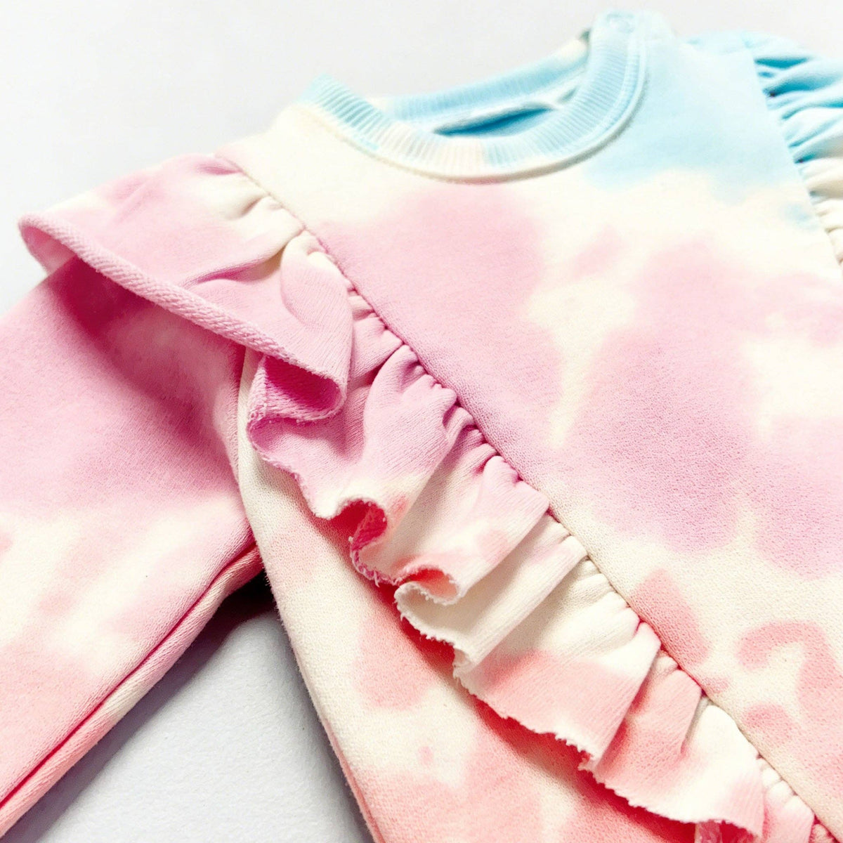 Kapital K Baby Girls Pastel Tie-Dye Ruffle Snap Sweatshirt (3/6M–24M)